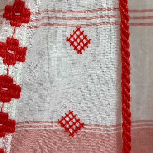 J.CREW Tunic M Boho Embroidered Tasseled Striped 3/4 Cover Up Cotton White Red - Picture 7 of 16
